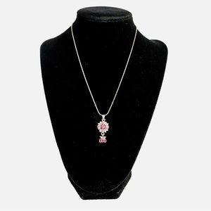 Pink Jeweled Silver Necklace